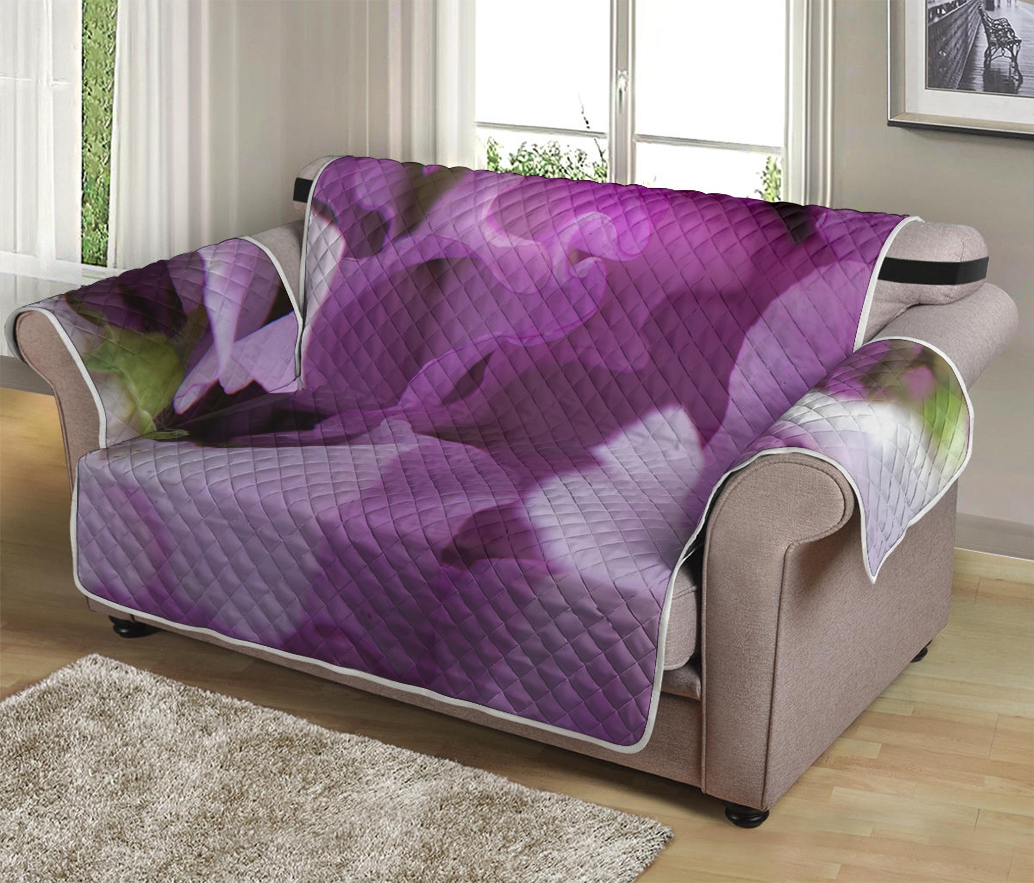 Purple Sweet Pea Print Loveseat Protector