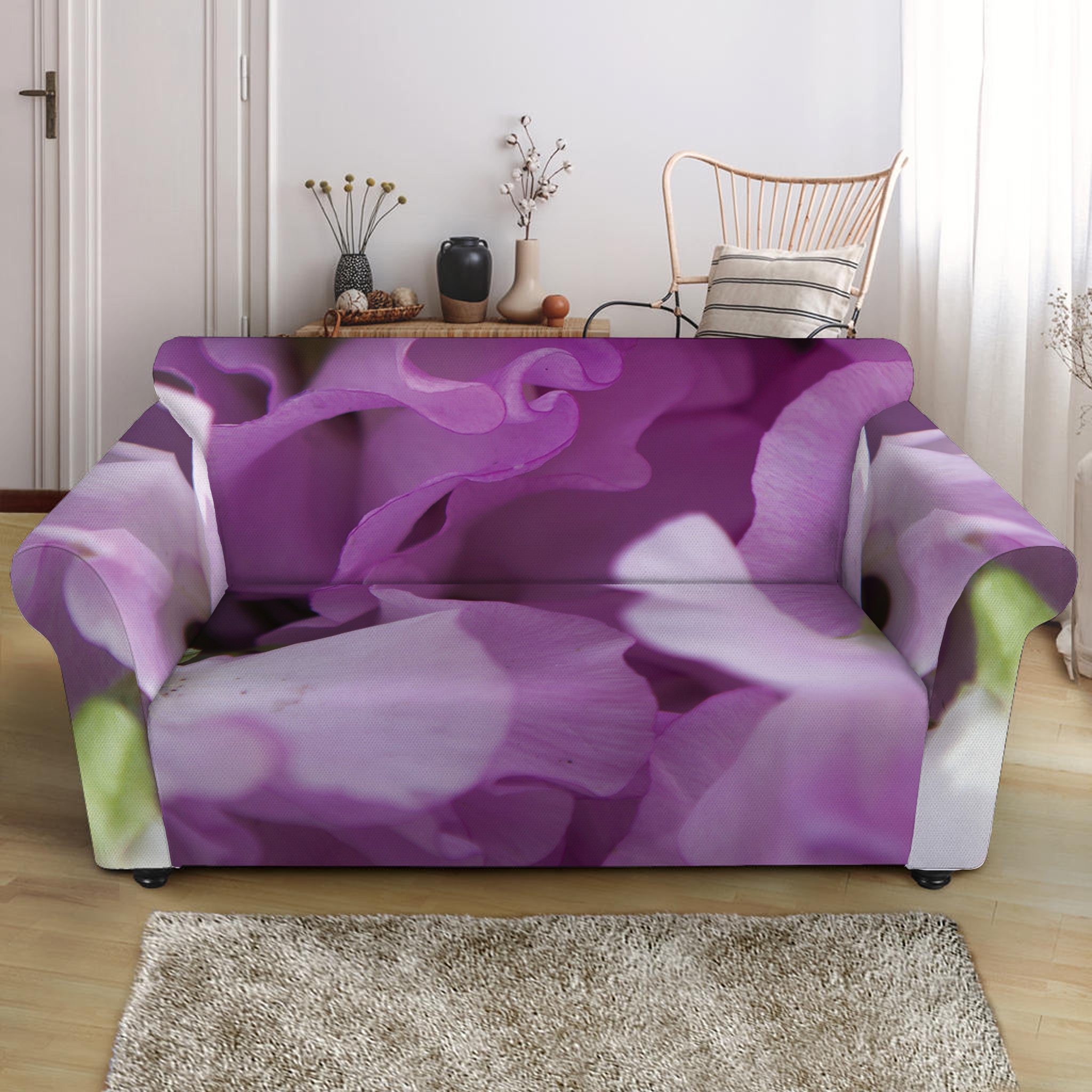 Purple Sweet Pea Print Loveseat Slipcover