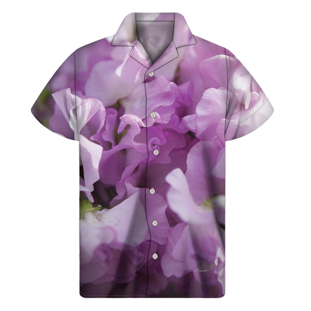 Purple Sweet Pea Print Men's Short Sleeve Shirt