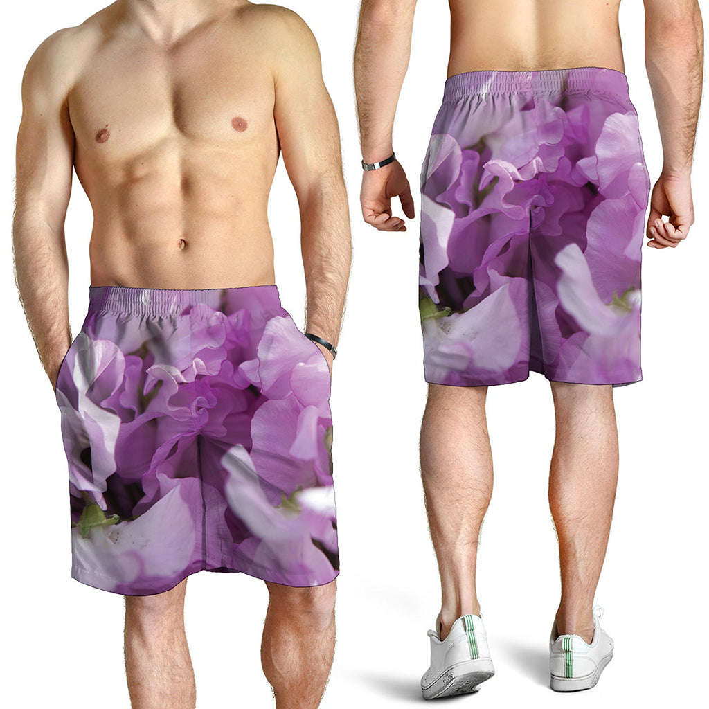 Purple Sweet Pea Print Men's Shorts