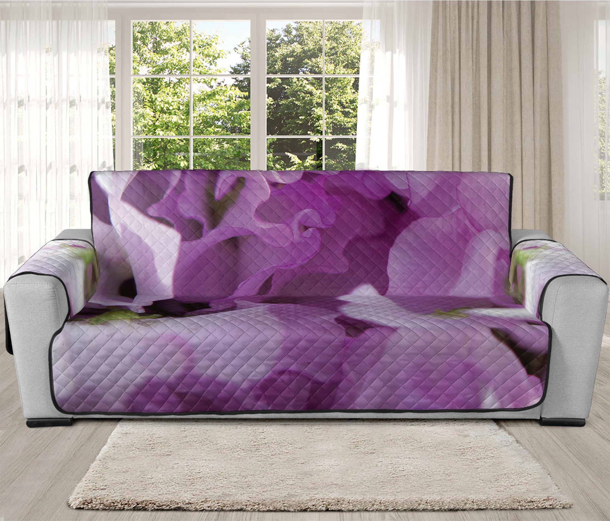 Purple Sweet Pea Print Oversized Sofa Protector