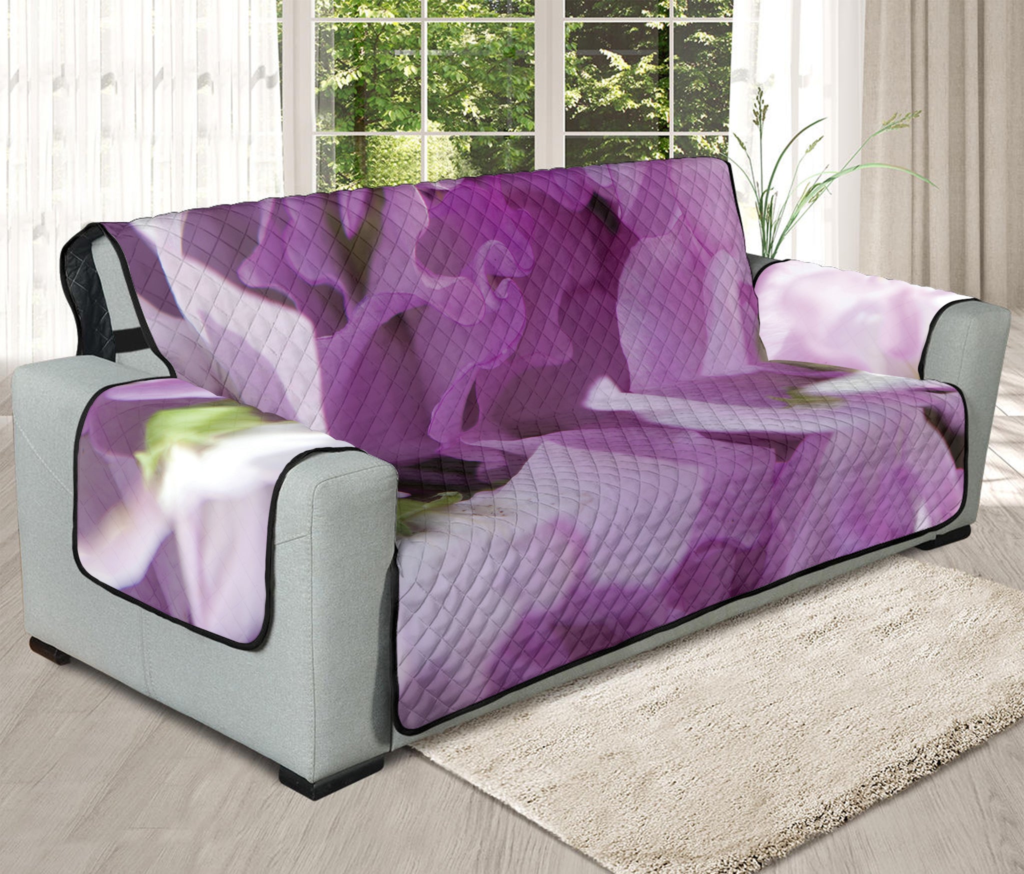 Purple Sweet Pea Print Oversized Sofa Protector