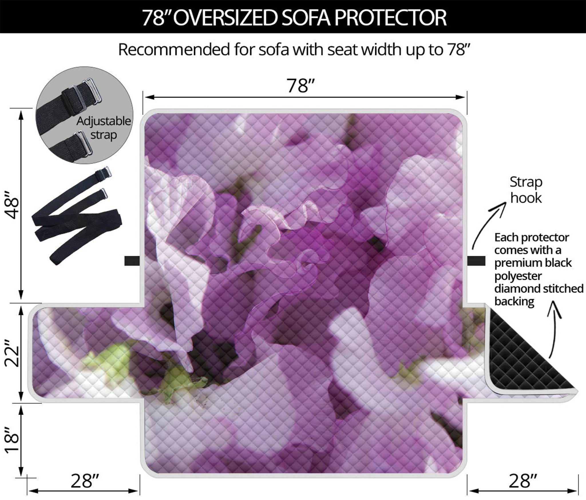 Purple Sweet Pea Print Oversized Sofa Protector