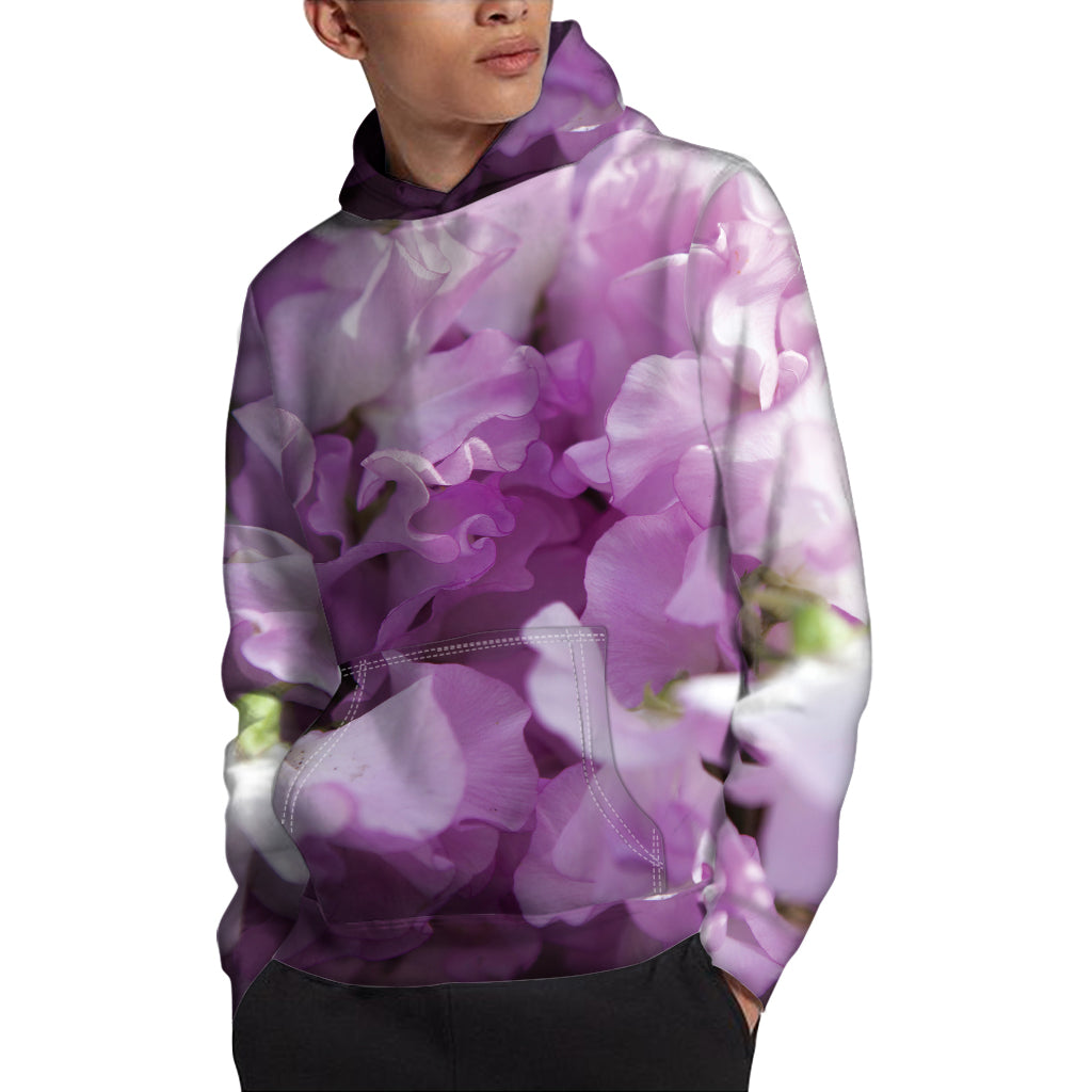 Purple Sweet Pea Print Pullover Hoodie