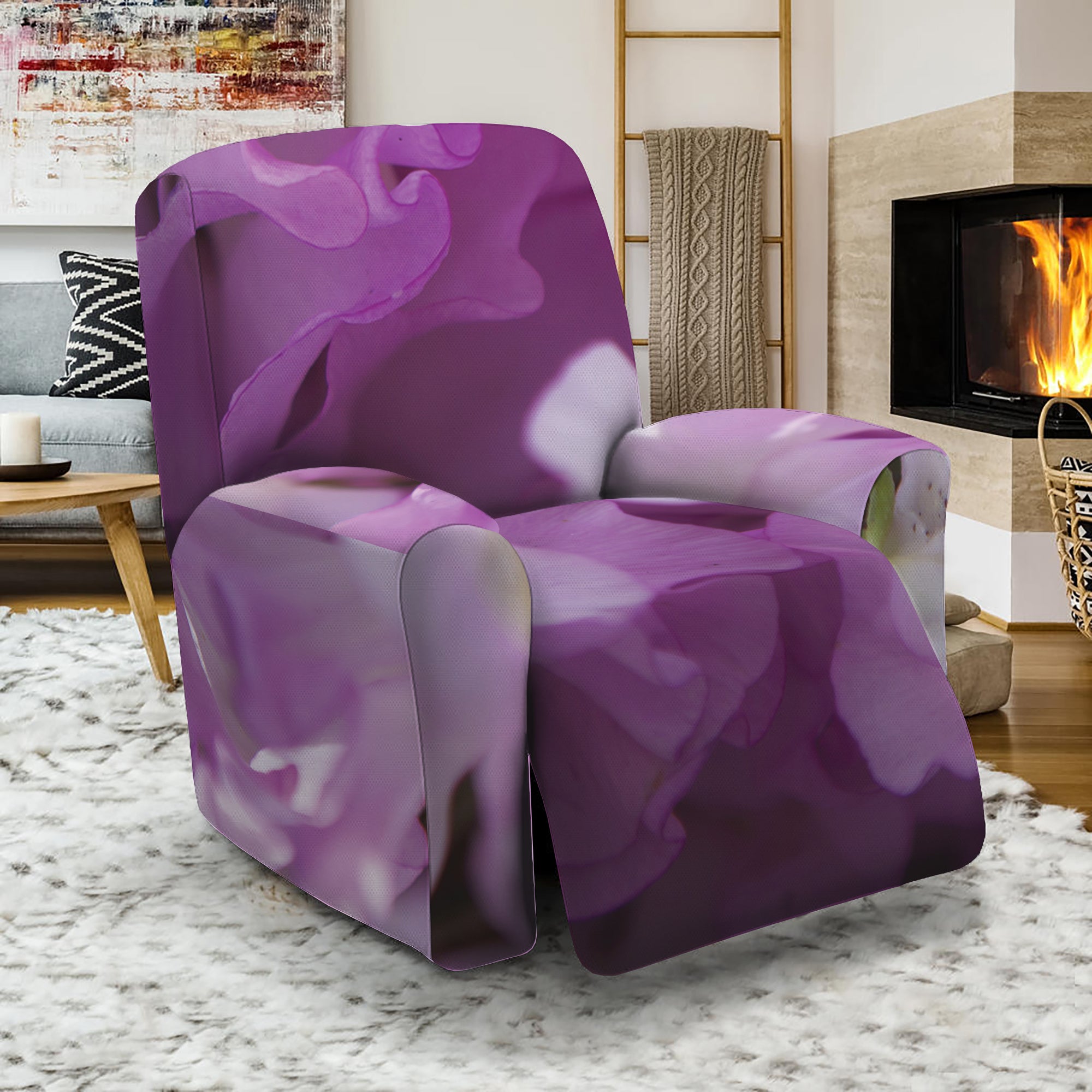 Purple Sweet Pea Print Recliner Slipcover