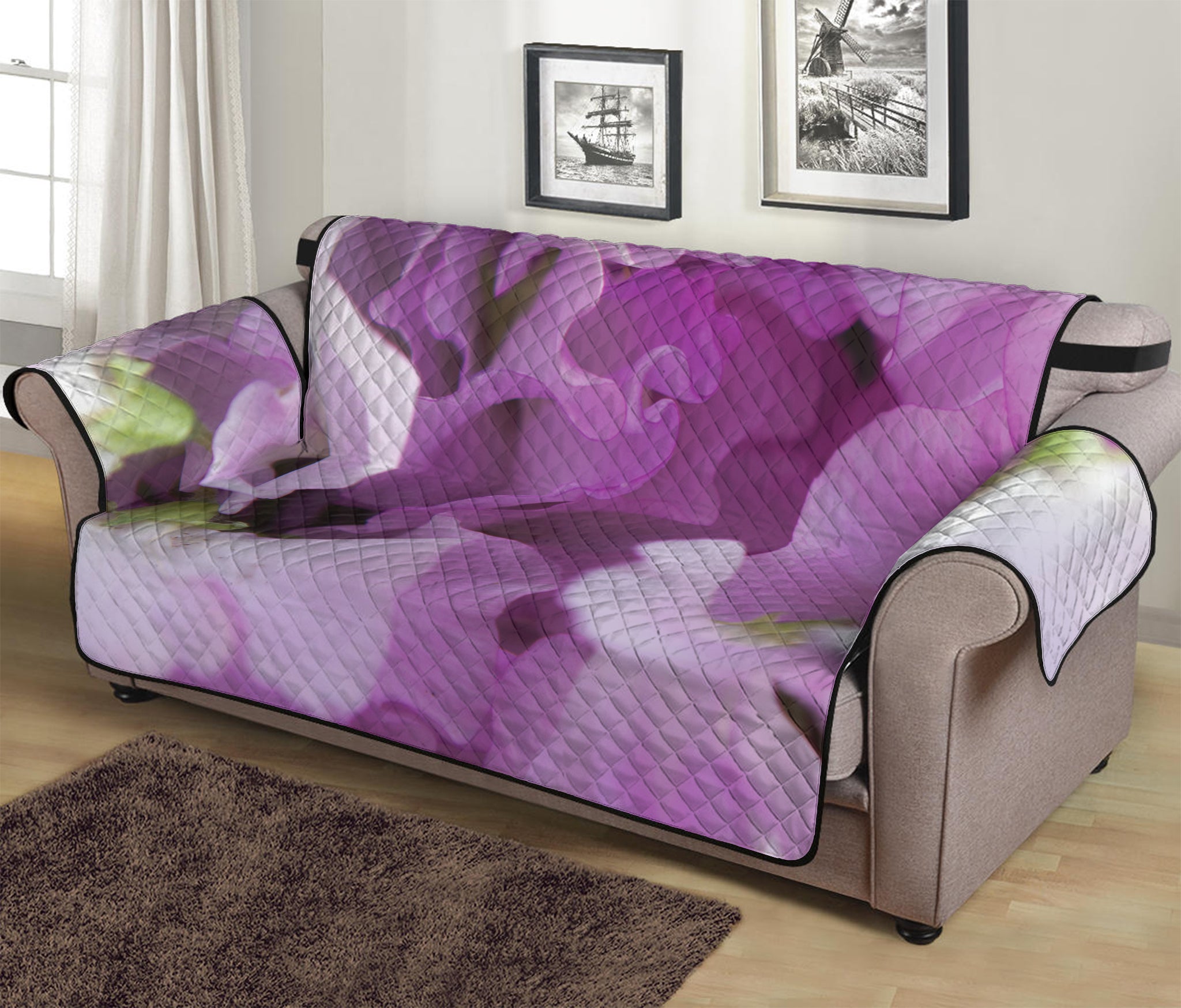 Purple Sweet Pea Print Sofa Protector