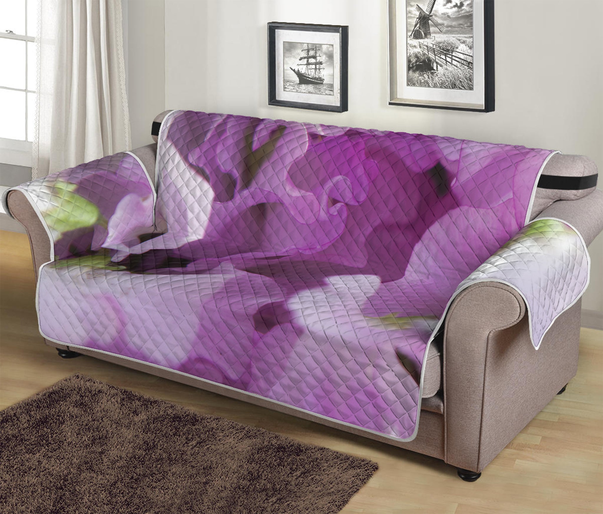 Purple Sweet Pea Print Sofa Protector