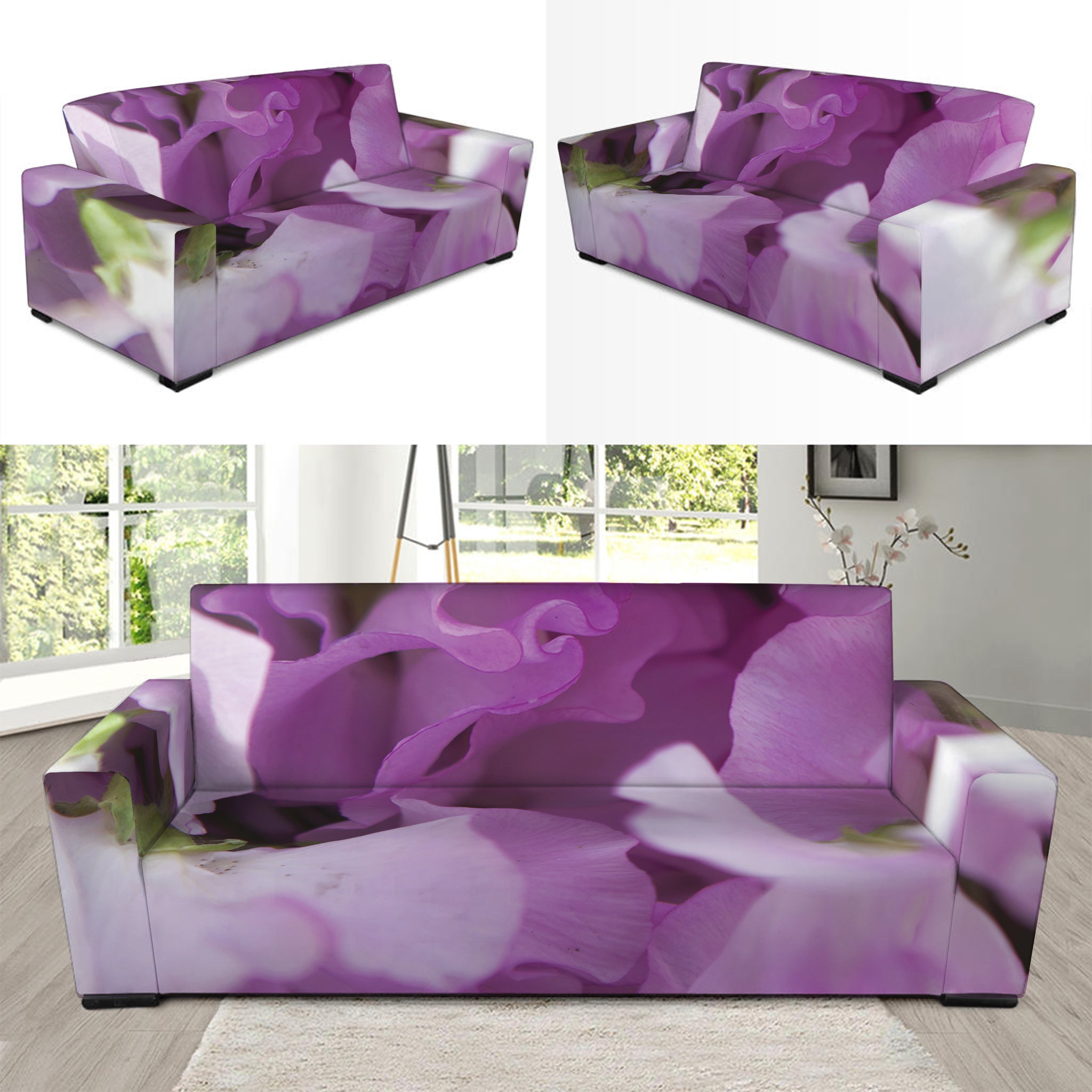 Purple Sweet Pea Print Sofa Slipcover