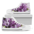 Purple Sweet Pea Print White High Top Sneakers
