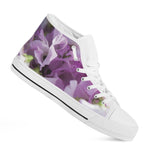 Purple Sweet Pea Print White High Top Shoes