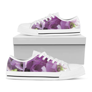 Purple Sweet Pea Print White Low Top Shoes