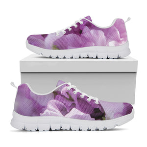 Purple Sweet Pea Print White Sneakers