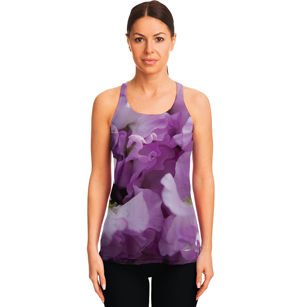 Purple Sweet Pea Print Women's Racerback Tank Top