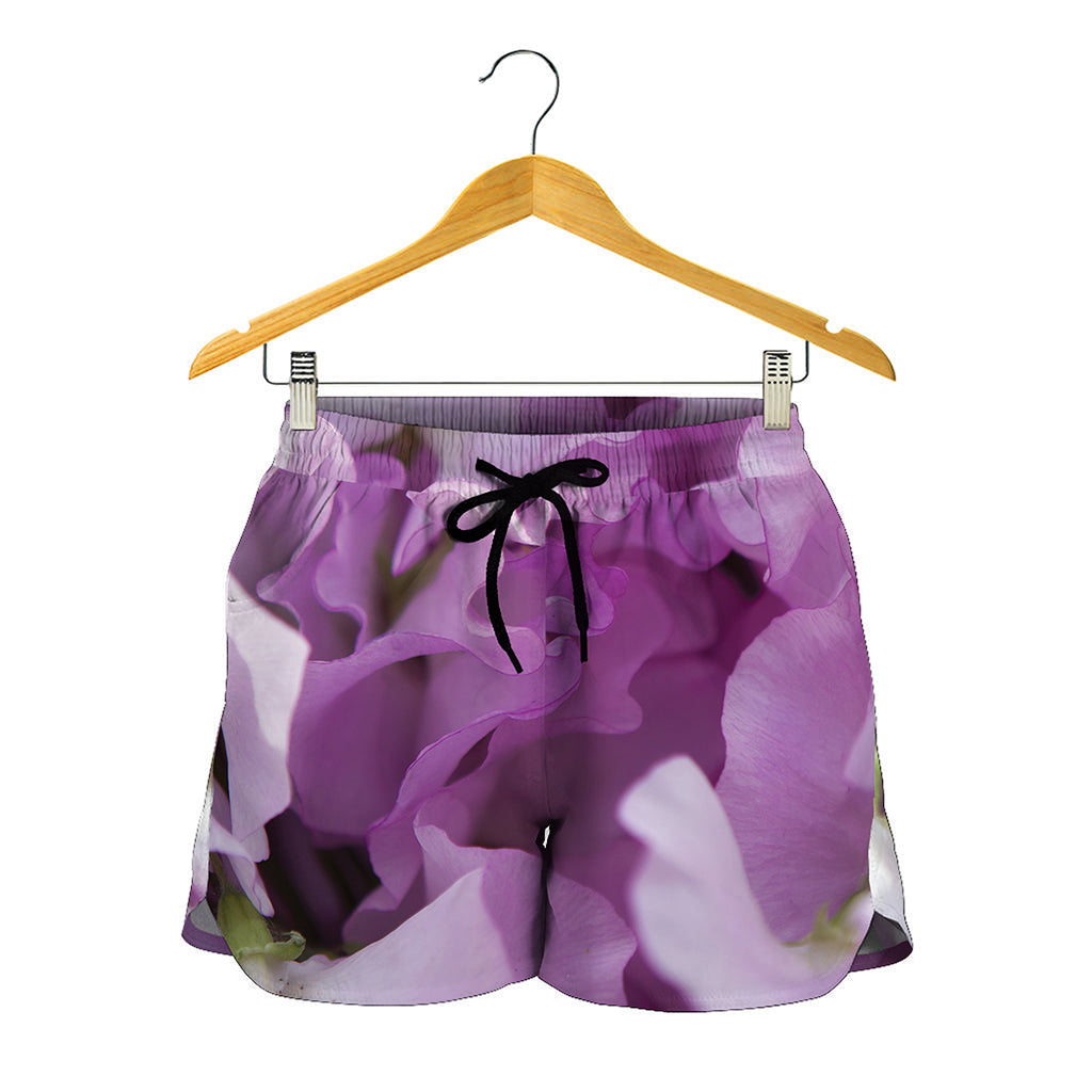 Purple Sweet Pea Print Women's Shorts