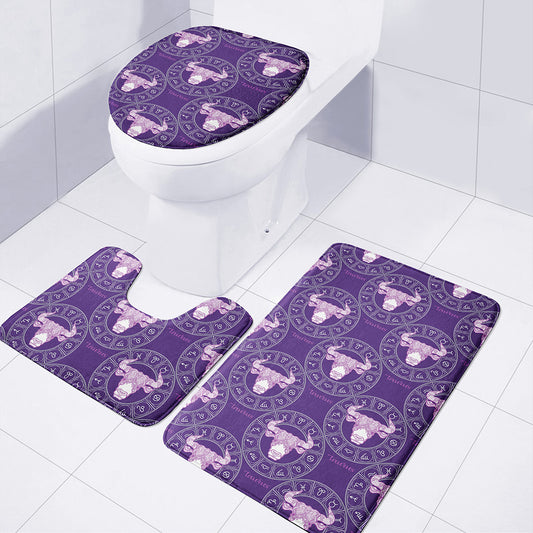 Purple Taurus Zodiac Pattern Print 3 Piece Bath Mat Set