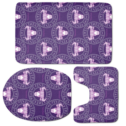 Purple Taurus Zodiac Pattern Print 3 Piece Bath Mat Set