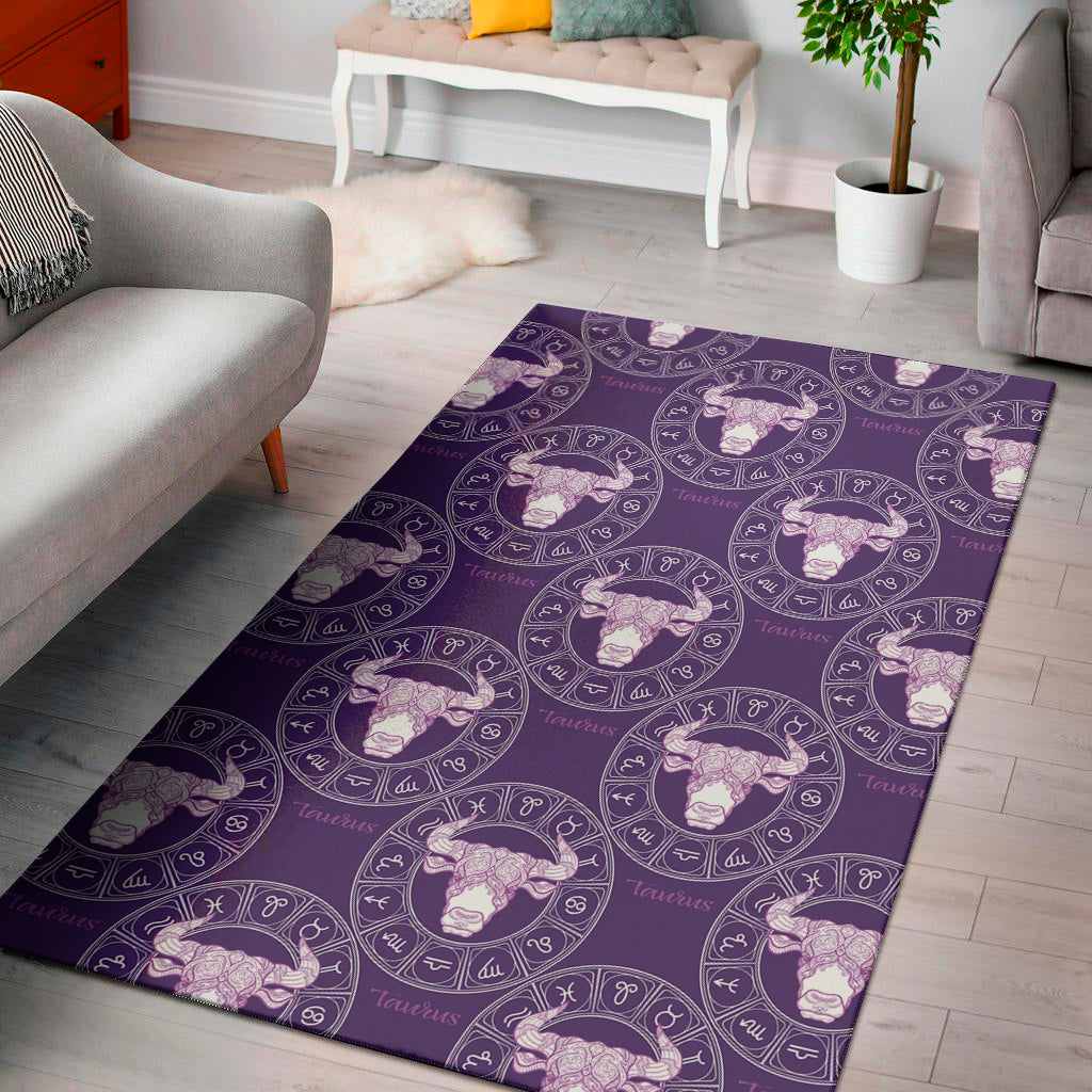 Purple Taurus Zodiac Pattern Print Area Rug