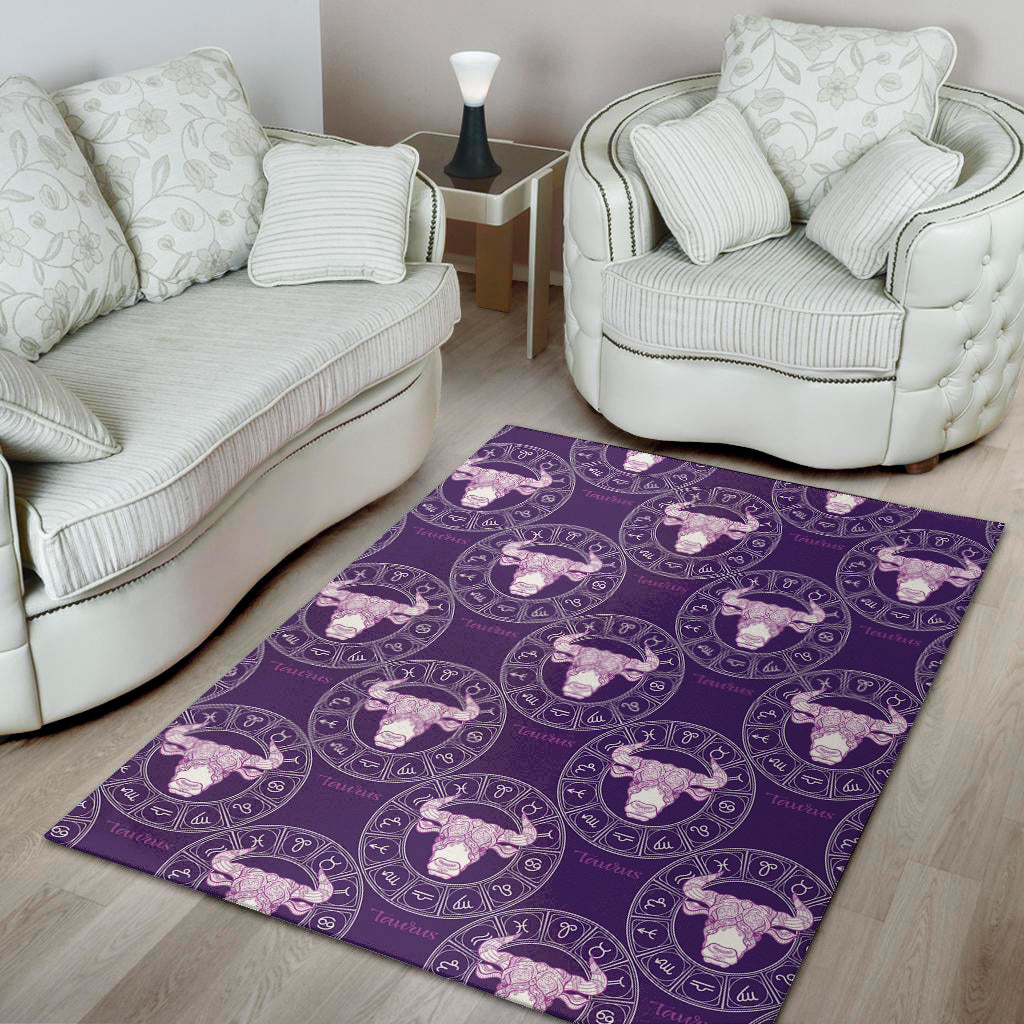 Purple Taurus Zodiac Pattern Print Area Rug