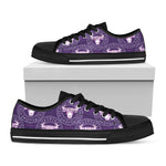 Purple Taurus Zodiac Pattern Print Black Low Top Shoes