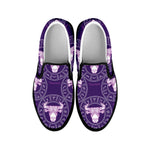 Purple Taurus Zodiac Pattern Print Black Slip On Shoes