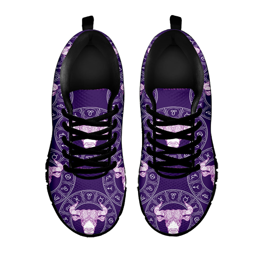 Purple Taurus Zodiac Pattern Print Black Sneakers