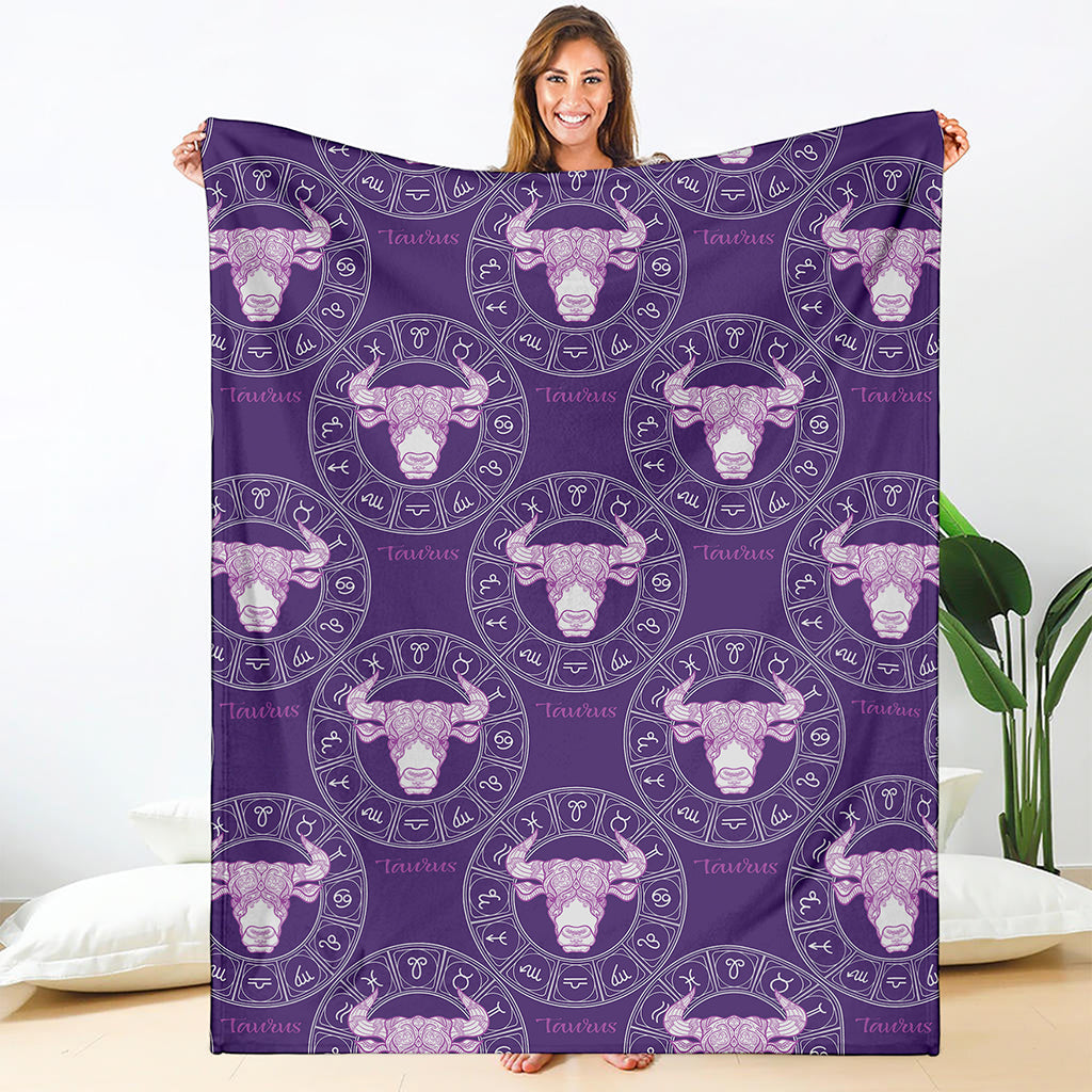 Purple Taurus Zodiac Pattern Print Blanket