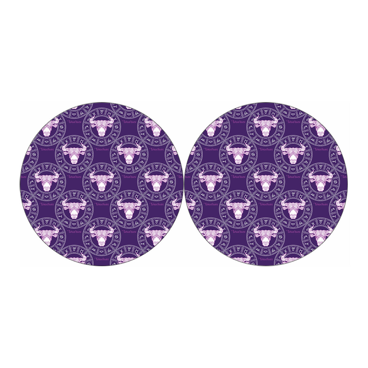 Purple Taurus Zodiac Pattern Print Car Coasters
