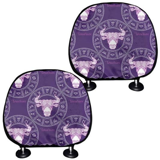 Purple Taurus Zodiac Pattern Print Car Headrest Covers