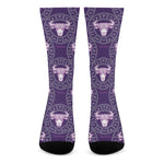 Purple Taurus Zodiac Pattern Print Crew Socks
