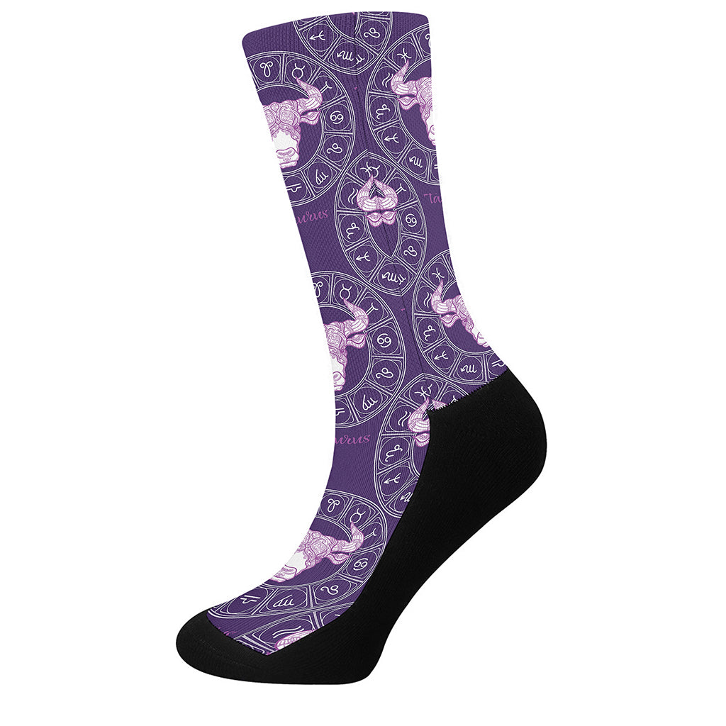 Purple Taurus Zodiac Pattern Print Crew Socks