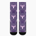 Purple Taurus Zodiac Pattern Print Crew Socks
