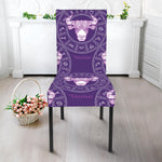 Purple Taurus Zodiac Pattern Print Dining Chair Slipcover