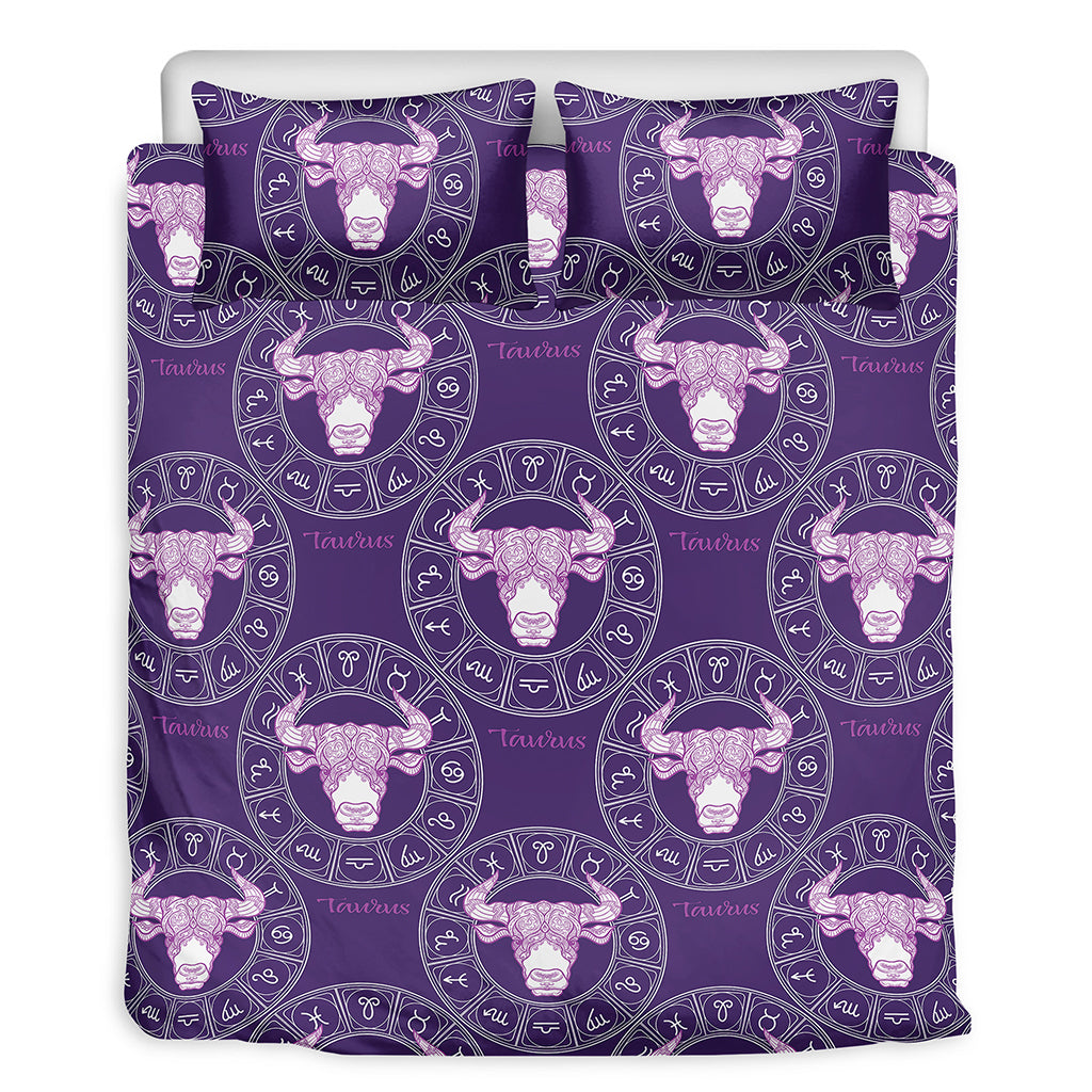 Purple Taurus Zodiac Pattern Print Duvet Cover Bedding Set