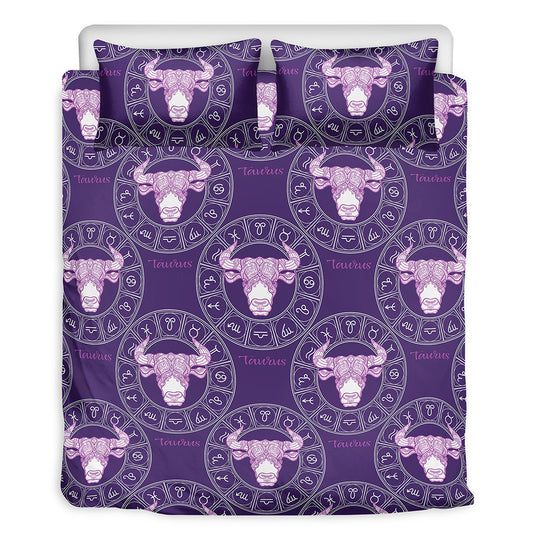 Purple Taurus Zodiac Pattern Print Duvet Cover Bedding Set