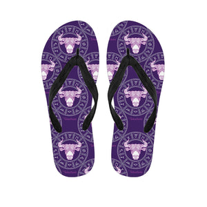 Purple Taurus Zodiac Pattern Print Flip Flops