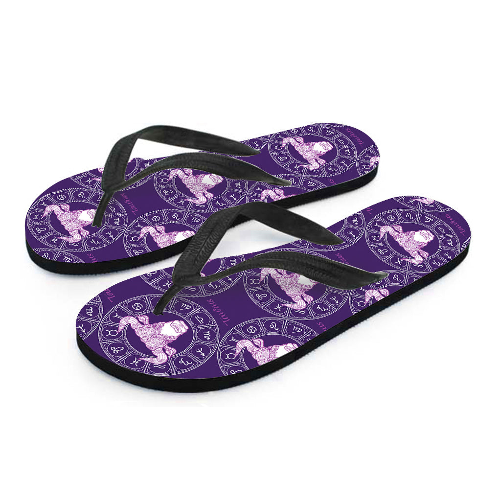 Purple Taurus Zodiac Pattern Print Flip Flops