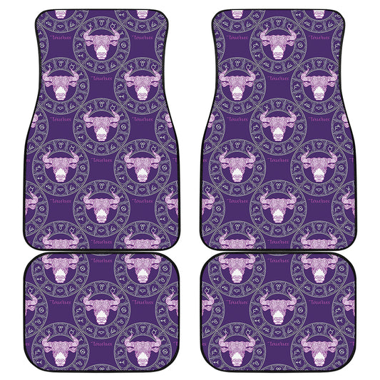 Purple Taurus Zodiac Pattern Print Front and Back Car Floor Mats