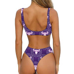 Purple Taurus Zodiac Pattern Print Front Bow Tie Bikini