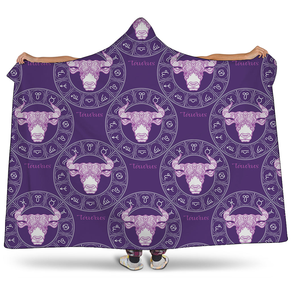 Purple Taurus Zodiac Pattern Print Hooded Blanket