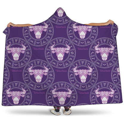 Purple Taurus Zodiac Pattern Print Hooded Blanket