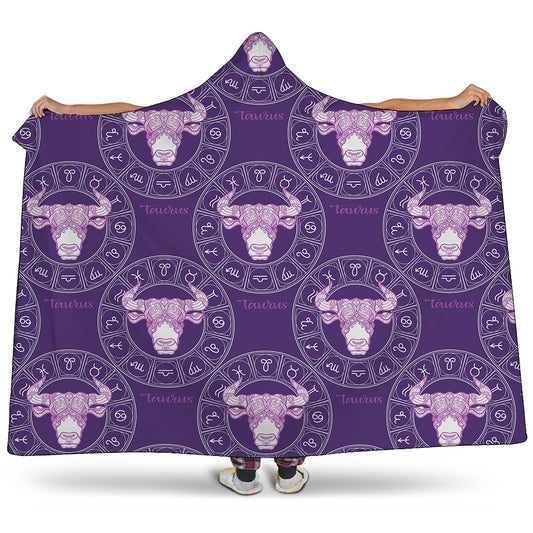 Purple Taurus Zodiac Pattern Print Hooded Blanket