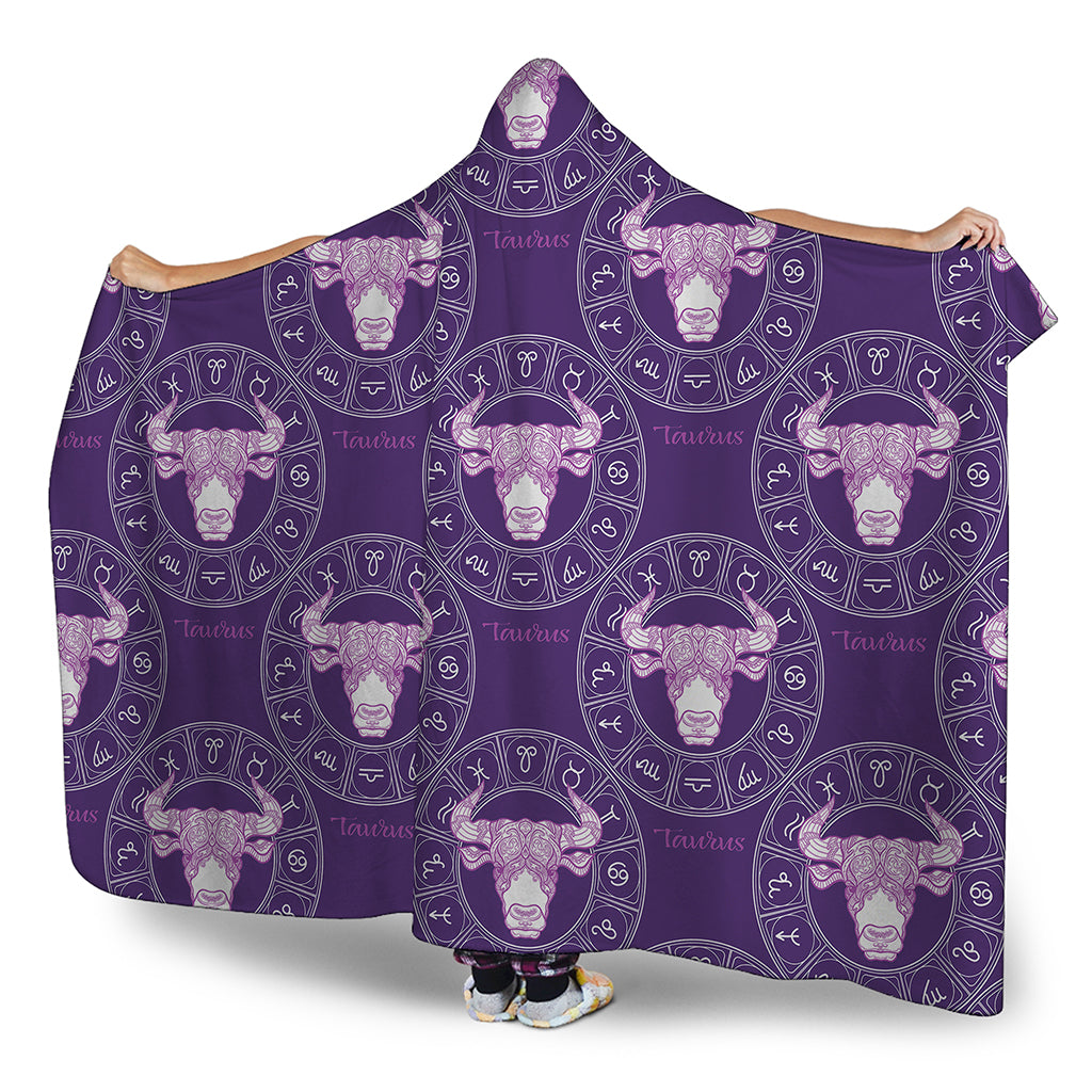Purple Taurus Zodiac Pattern Print Hooded Blanket