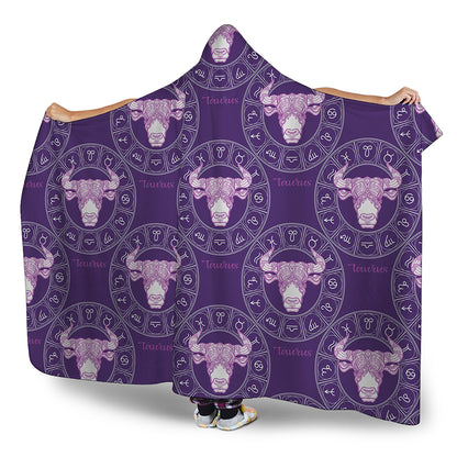Purple Taurus Zodiac Pattern Print Hooded Blanket