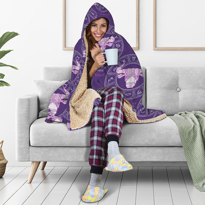 Purple Taurus Zodiac Pattern Print Hooded Blanket