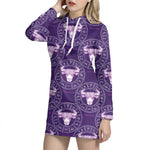 Purple Taurus Zodiac Pattern Print Hoodie Dress