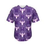 Purple Taurus Zodiac Pattern Print Men's Baseball Jersey