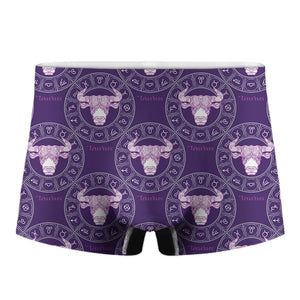 Purple Taurus Zodiac Pattern Print Men's Boxer Briefs