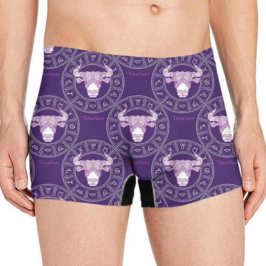 Purple Taurus Zodiac Pattern Print Men's Boxer Briefs