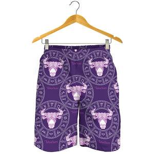 Purple Taurus Zodiac Pattern Print Men's Shorts