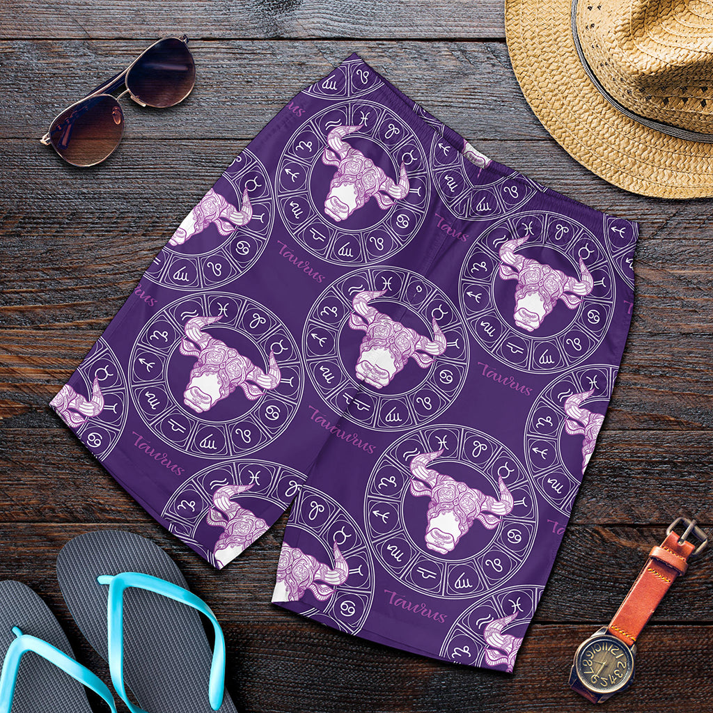 Purple Taurus Zodiac Pattern Print Men's Shorts